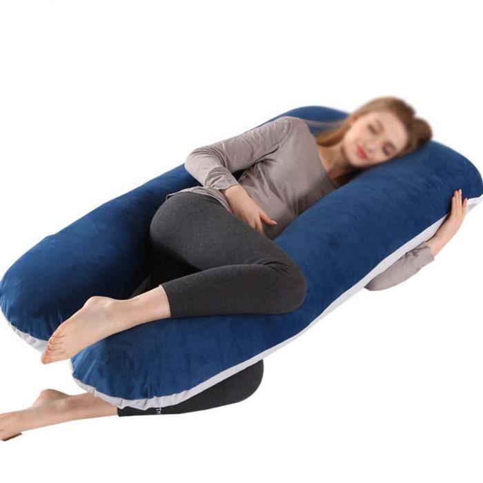Coussin de Grossesse, Coussin Forme U Pour Femme Enceinte, Doux Coussin D'Allaitement,Velours-BleuGris3,125x72cm