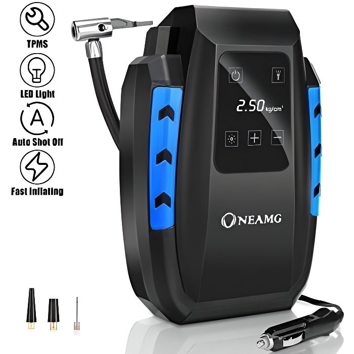 OneAmg Compresseur d’Air Portatif 12V, Compresseur Voiture d'air Digital Portable 12V 120W Auto Gonfleur Pneus, Electrique