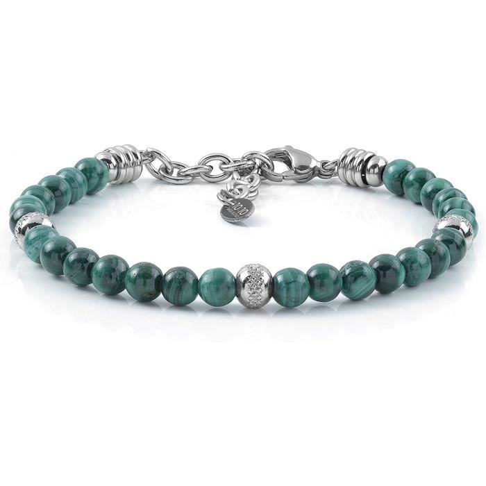 BRACELET GOURMETTE JONC Bracelet 10:10 Bracelet avec Pierres de Malachite Naturelle de 6 mm, Perles en Acier Inoxydable, Bracele1401