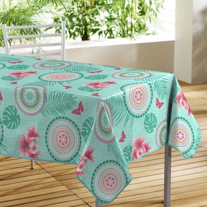 CDaffaires Nappe rectangle 140 x 240 cm pvc Toile cirée Damanlys Menthe