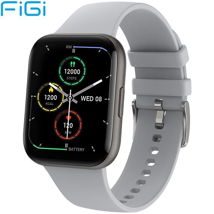 Montre Connectée FiGi P25 Smartwatch Bluetooth 5.1 IP68 Etanche pour Samsung Sony Huawei Xiaomi Android Gris