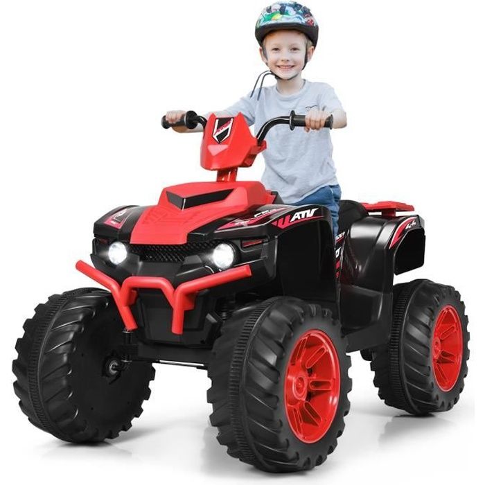 GOPLUS Quad Électrique pour Enfant 3-7 Ans avec 2 Vitesses 2,8-5 km/h Phare,Klaxon et MP3,Démarrage Lent Rouge