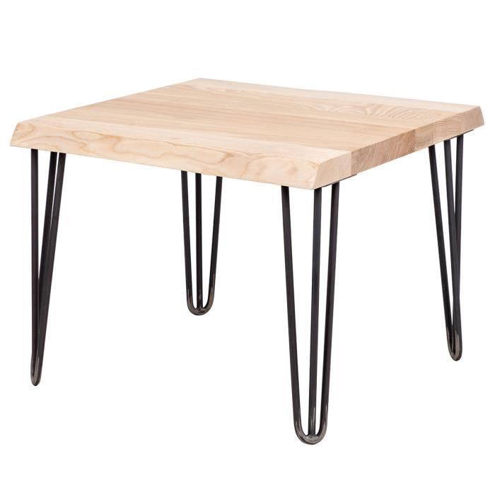 LAMO MANUFAKTUR Table basse en bois - industriel - salon - 60x60x47cm - frêne sévère - pieds métal acier brut - modèle creative