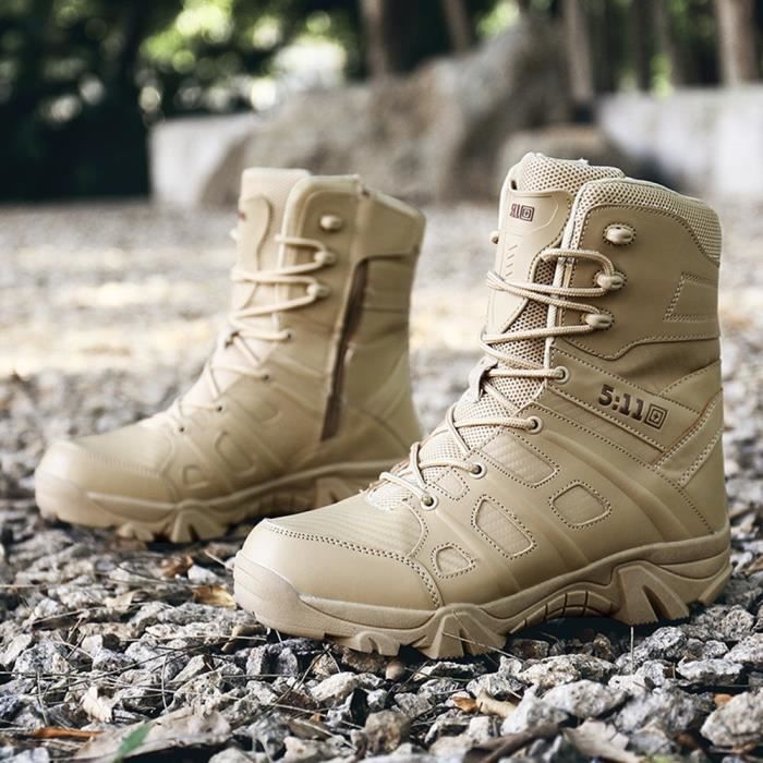 Confortable résistant à l'usure antidérapante Combat randonnée en plein air Bottes militaires hommes marron