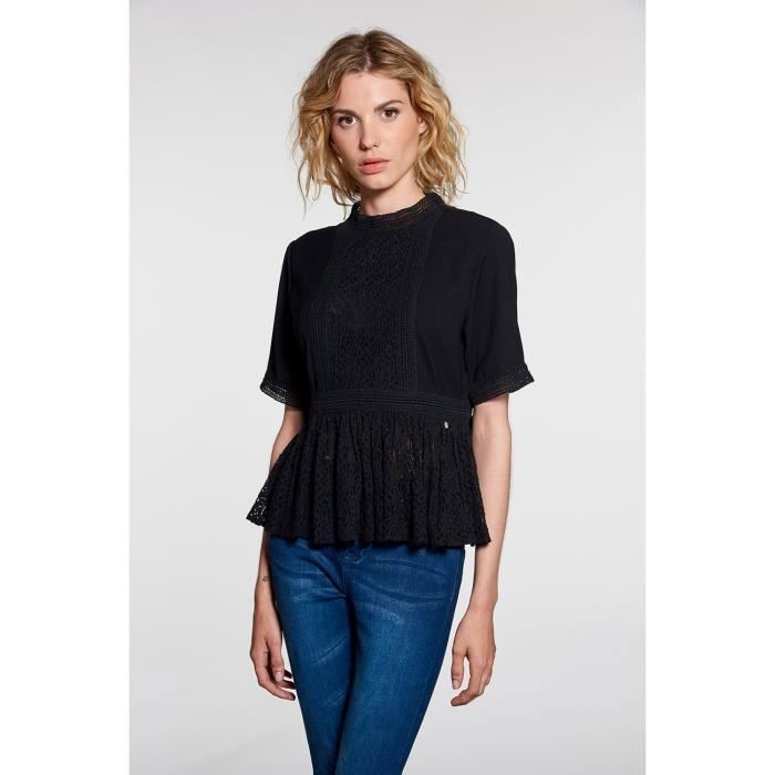 Blouse bi-matières avec dentelle LISE - Couleur - Black, Taille - L