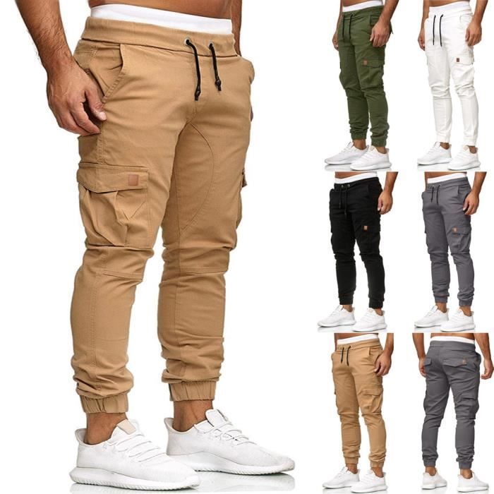 Pantalons de survêtement pour hommes Joggings élastiques décontractés Pantalons de sport solides avec poches amples