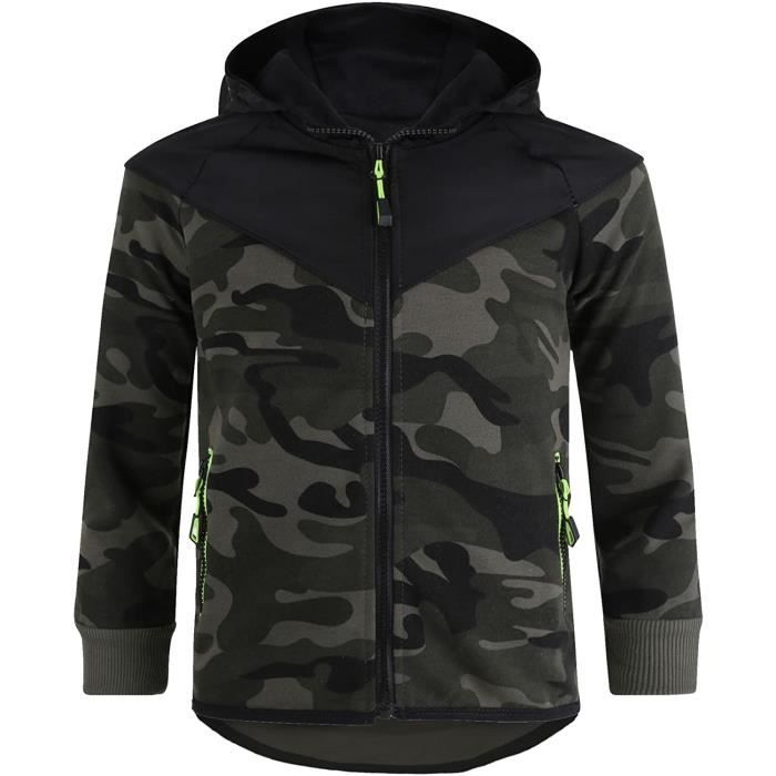 LotMart Garçons Matelassé Capuche Survêtement Pull En Camouflage Kaki 3-4 Ans
