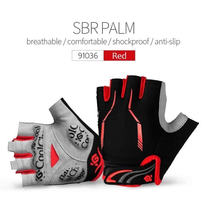 Gants vélo,CoolChange gants de cyclisme demi doigt antichoc respirant GEL gants de vélo vtt hommes femmes Sports - Type 91036 Red