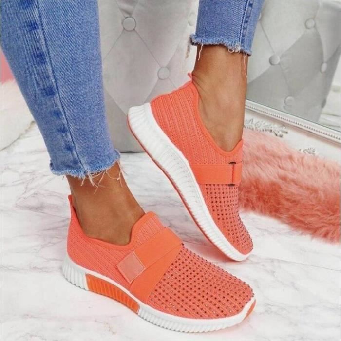 Orange Femmes Casual Cristal Solide Femmes Mesh Sneakers Casual Femmes Plates Baskets WJ05210916S01