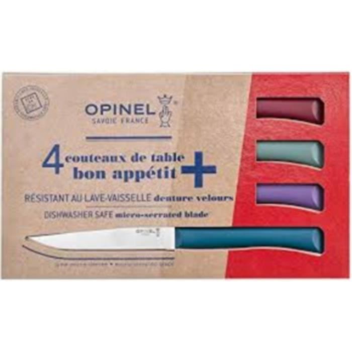 OPINEL Coffret 4 couteaux de table Bon Appétit + coloris GLAM (sauge-bleu canard-violet-rouge)