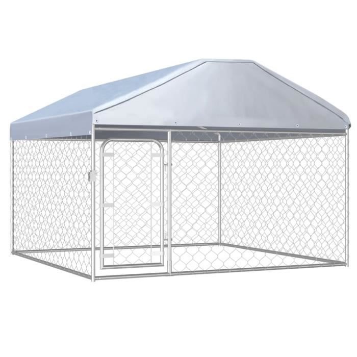 2934MEUBLE FR® Chenil extérieur avec toit pour chiens-Enclos extérieur Enclos poulailler - Parc grillagé pour chiens 200 x 200 x 135