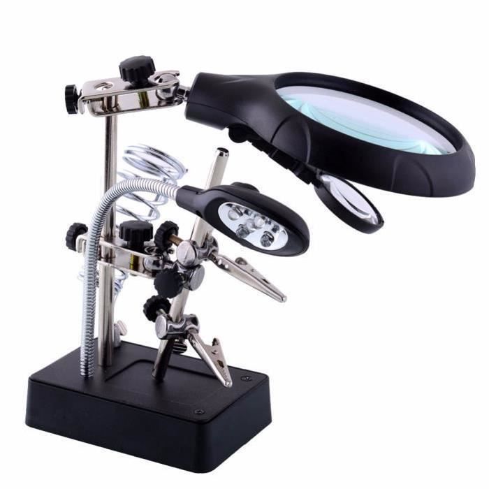 Soudage de la loupe 5 LED Light 10X Auxiliary Clip Magnifier 3 In1 Soudure à la main Iron Stand Holder Station