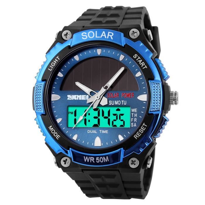 SHARPHY Solaire Montre Homme de marque haut de Luxe Sport Double affichage Bleu Meilleure Qualité