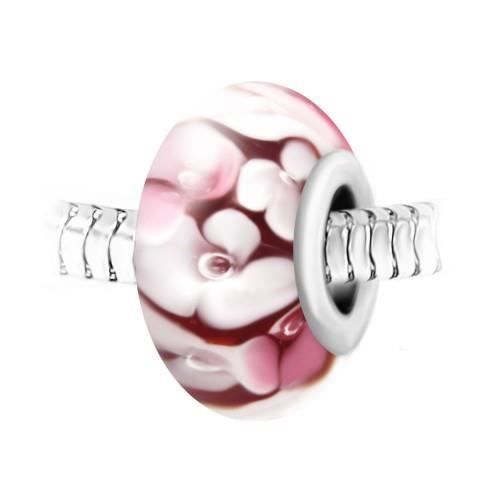Charm perle fleurs verre décoré main et acier par So Charm 13 mm Rose