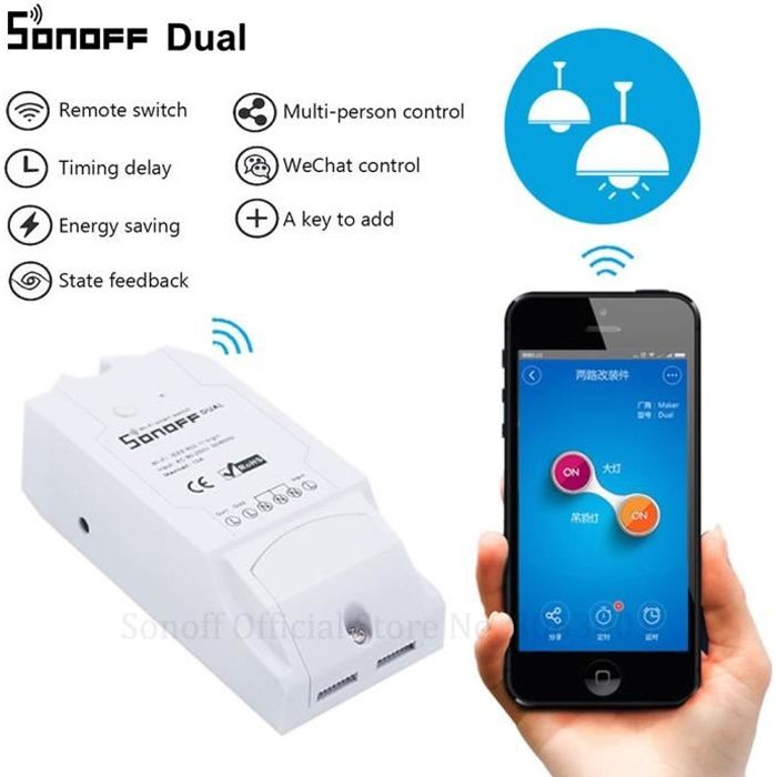 Sonoff Dual 2 Canaux 10A Commutateur Interrupteur Intelligent WiFi sans fil Télécommande Maison Intelligente Domotique