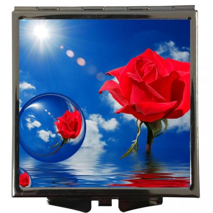 Miroir de Poche Carré - Rose Fleur Rouge j-o