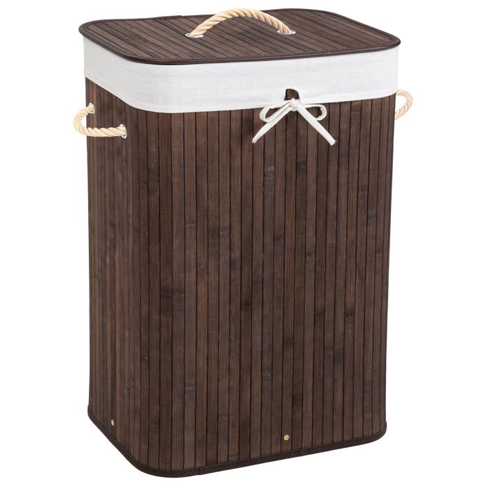 TECTAKE Panier à Linge 72 L en Bambou 42 cm x 31,5 cm x 60 cm Marron + Sac à Linge Sale