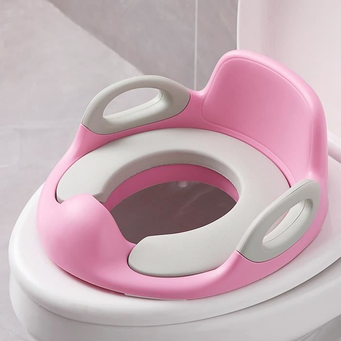 XMTECH Siège de Toilette Réducteur WC de toilette Bébé pour Enfant avec Coussin Poignée Dossier érgonomique, Rosa et Gris