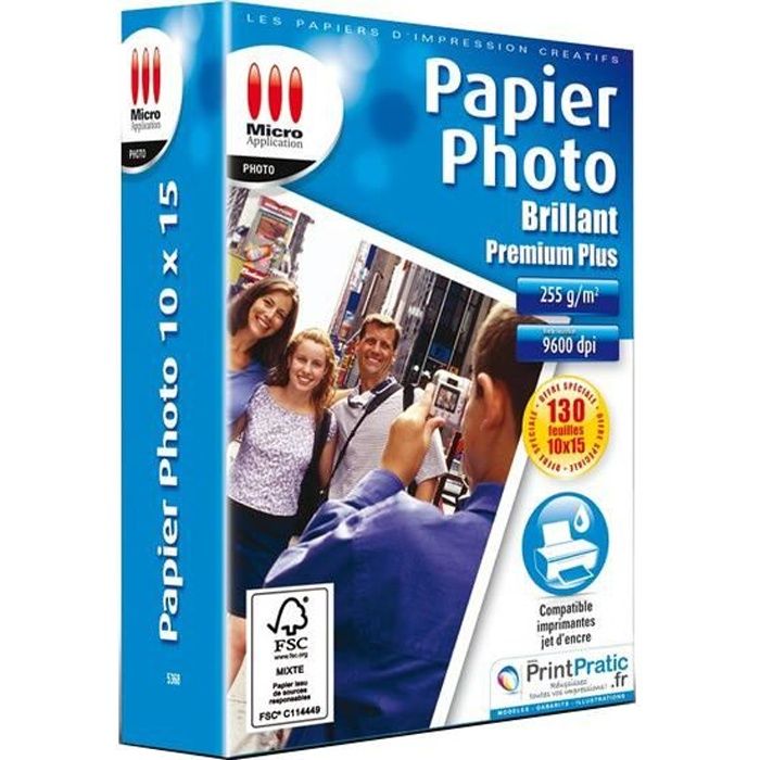 Pack de 130 papiers photo brillant premium Micro Application MA-5368 format 10x15
