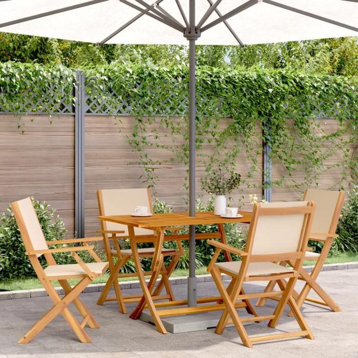 vidaXL Ensemble à manger de jardin 5 pcs beige tissu et bois massif ensemble à manger dextérieur meuble de salle à manger