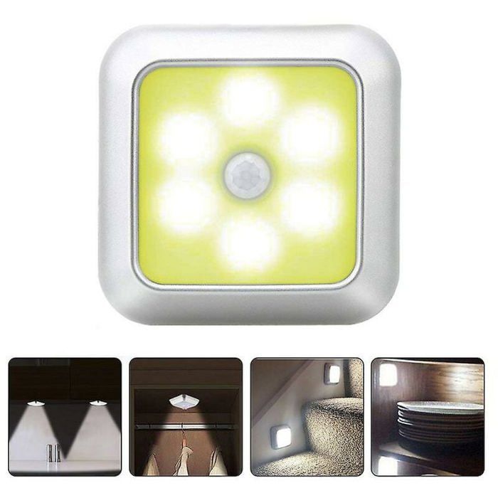 1pc carré 6 LED détecteur de mouvement veilleuse alimenté par batterie induction sous armoire lumière placard lampe-coque
