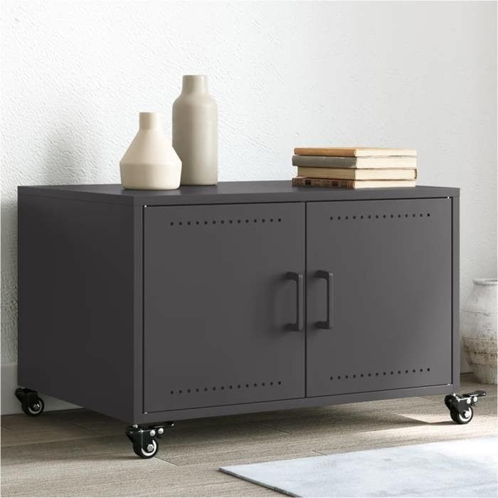 vidaXL Table Basse Table dAppoint avec Poignée Bout de Canapé avec Porte Meuble de Rangement Salle de Séjour Noir 846686
