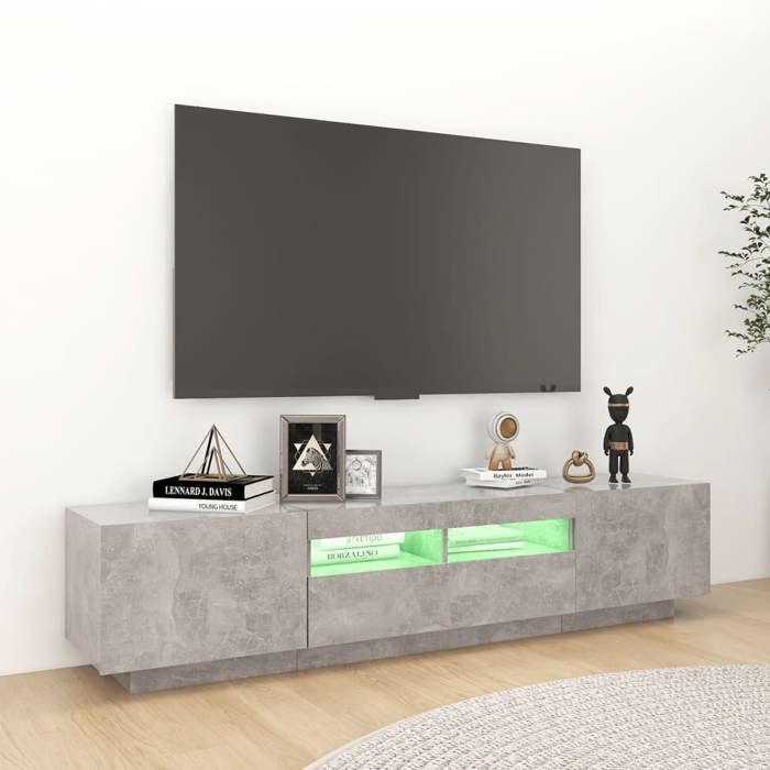 Meuble TV - Banc TV - Table TV - avec lumières LED - Gris béton - 180x35x40 cm - T529