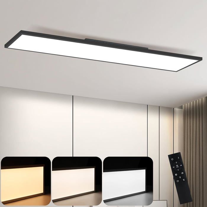 Homefire LED panneau noir plafonnier dimmable zflat plafonnier Bureau avec télécommande salon lumière 100x25cm cuisine lampe 42w