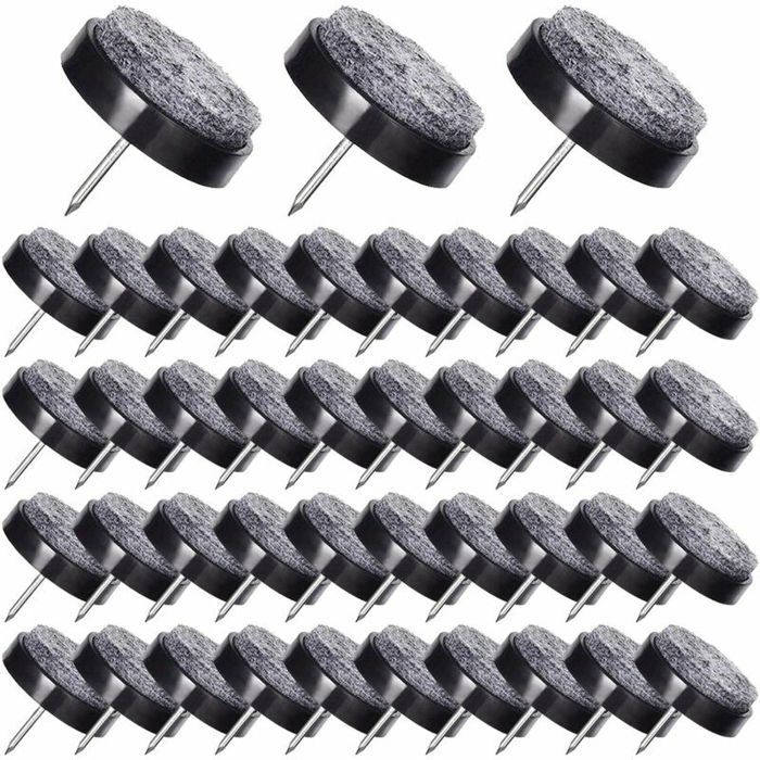 50 Pcs Patin Chaise a Clouer 24mm Noir Tampon Chaise en Feutre pour Protéger Pieds des Meubles