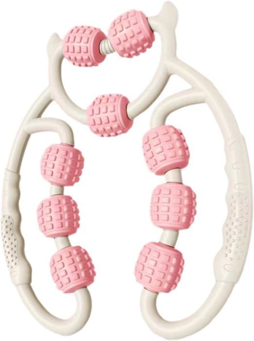 Rouleau Massage Jambes Anti-Cellulite - 9 Rouleaux 360° Ergonomique Rose