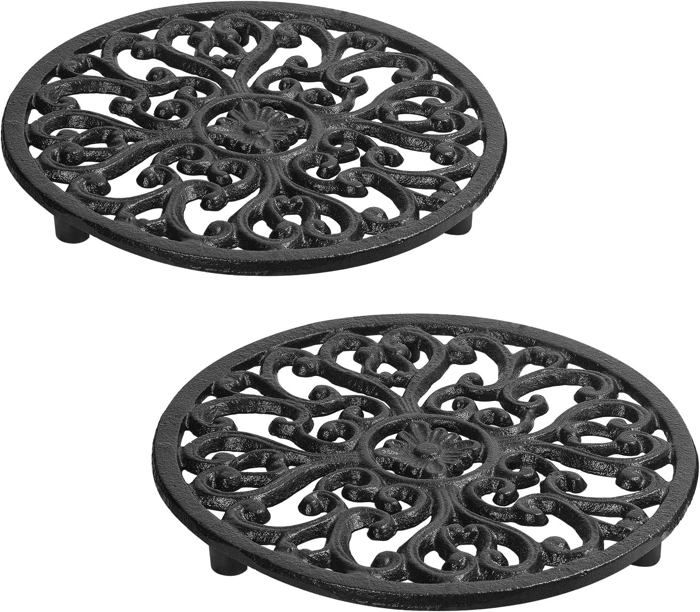 Dessous de Plat Fonte pour Table Cuisine Casseroles Chaudes avec Pieds en Caoutchouc 171cm 2Pcs