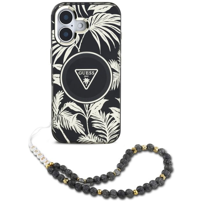 Coque pour iPhone 16 Guess IML IML Palmiers Triangle avec Pearl Strap MagSafe GUHMP16SHPCTCTPLSU - vue 2