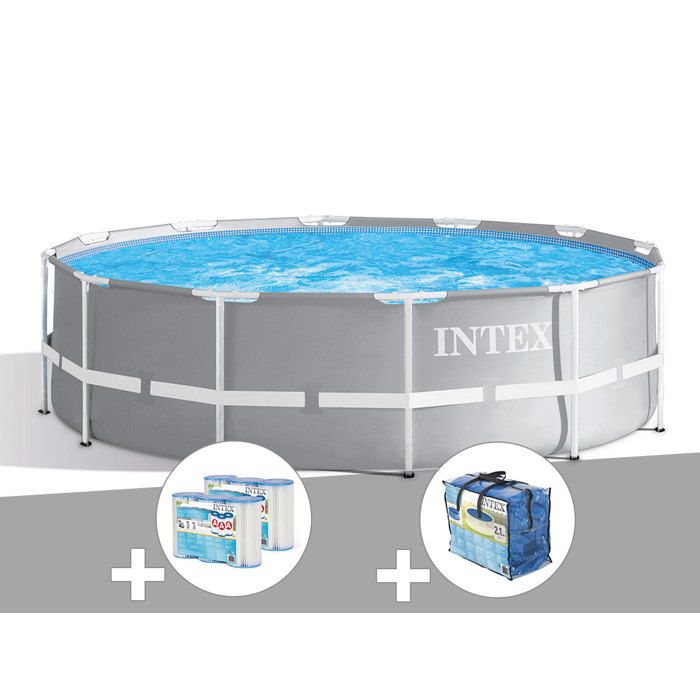 Kit piscine tubulaire Intex Prism Frame ronde 366 x 099 m + Bâche à bulles + 6 cartouches de filtration