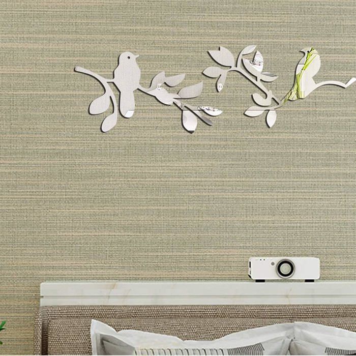 Sticker Mural Plantes Vertes & Oiseau – Feuilles Suspendues Tropicales – Décoration Murale Amovible Salon Chambre Bébé Enfant