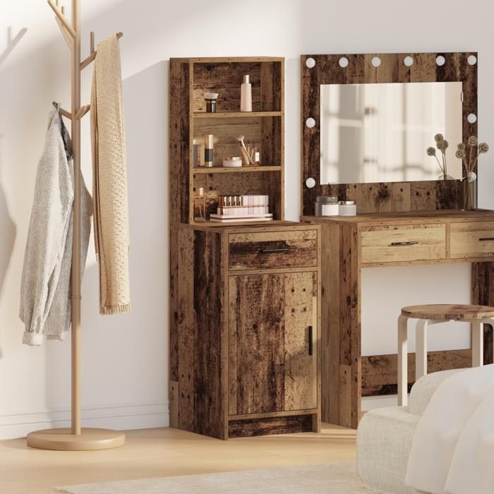 Moderne Commode Armoire de chambre - Armoire haute Bois ancien 40x41x135 cm @FR(208315)