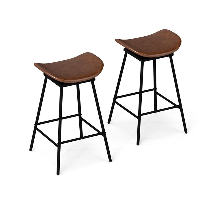 COSTWAY Tabourets de Bar Pivotants Lot de 2 Tabouret de Selle Rembourré en Similicuir pour Salle à Manger et Bar à Domicile Brun