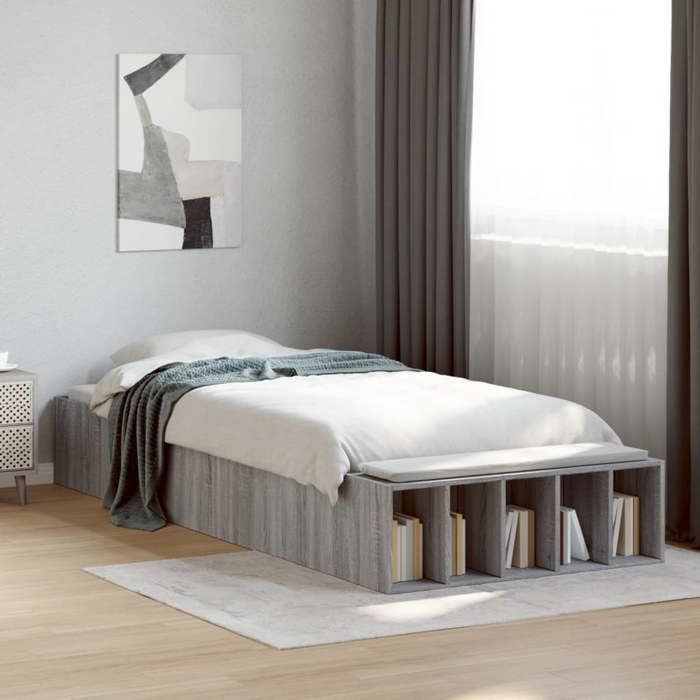Lit simple Adulte Cadre de lit - SOLOMON - sonoma gris 90x190 cm JILLS 14059
