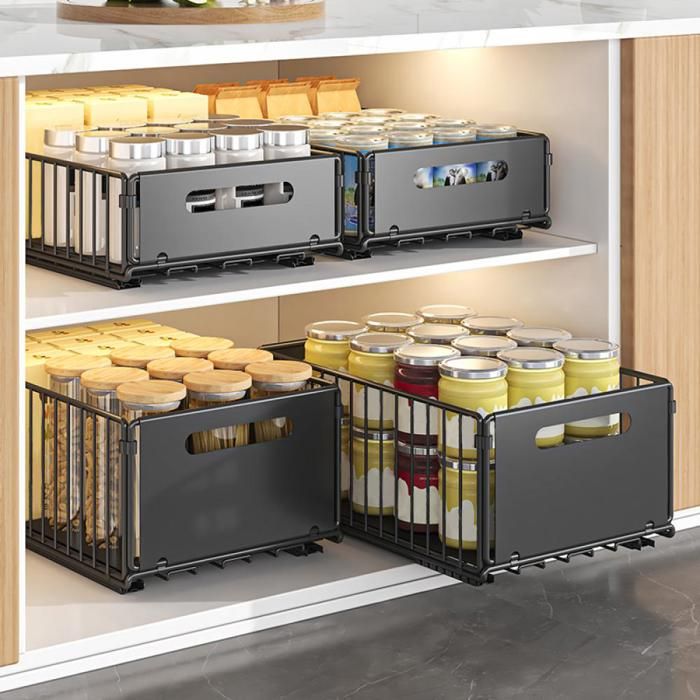 JEOBEST Tiroir Télescopique 2 Pcs Etagères de Rangement Extensibles pour Armoires de Cuisine Tiroir Extensible (10 cm + 19 cm H)
