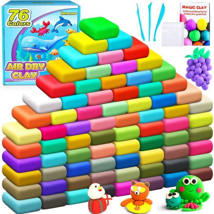 Kit D’argile Autodurcissante 76 Couleurs – Pâte à Modeler Créative Sans Cuisson, Cadeau Idéal Pour Enfants De 3 à 12 Ans (garçons Et Filles)