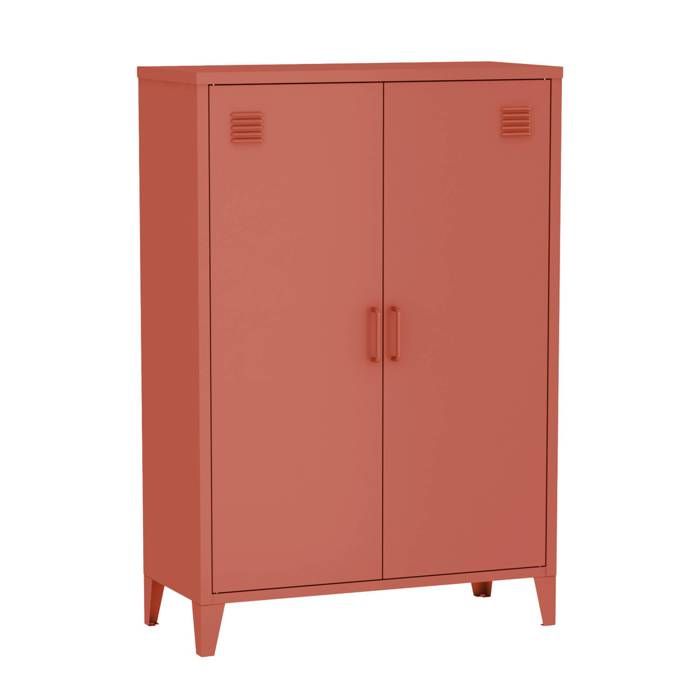 Commode/armoire en métal terracotta. 2 espaces de rangement. casiers Commode/armoire en métal terracotta. 2 espaces de rangement. casiers