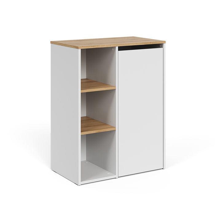 Armoire de salle de bain Viktor 68x88.2cm avec étagères ouvertes et panier à linge Blanc/Chêne Artisan Vicco 57509