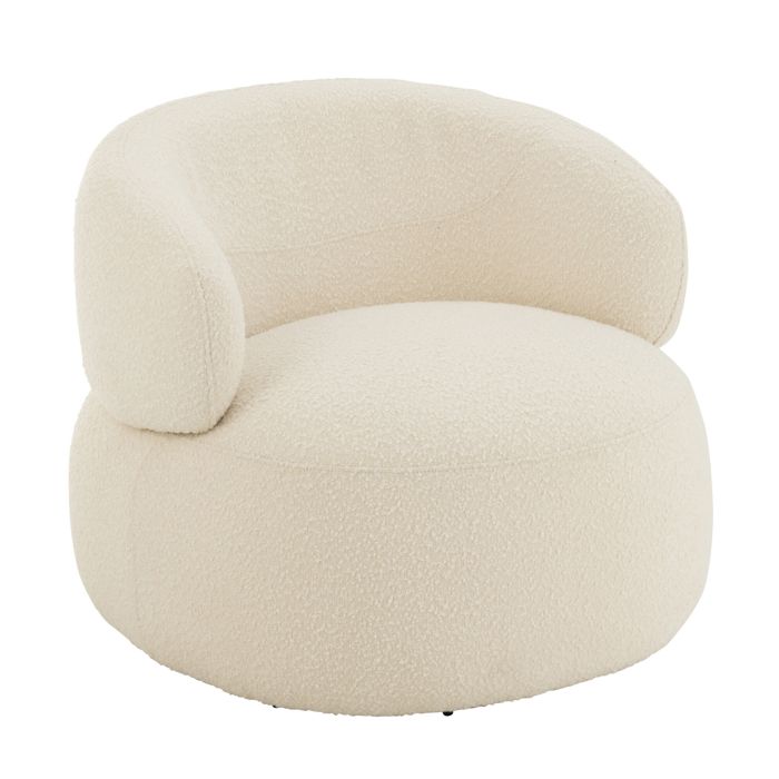 Fauteuil pivotant rond en bouclette Beige 85x82x73 cm