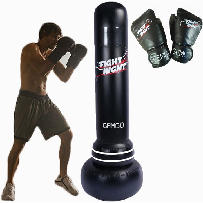 Sac De Frappe Autoportant 177 Cm Avec Pompe Intégrée + Gants - Auto-Gonflant Pour Boxe, MMA, Muay Thai