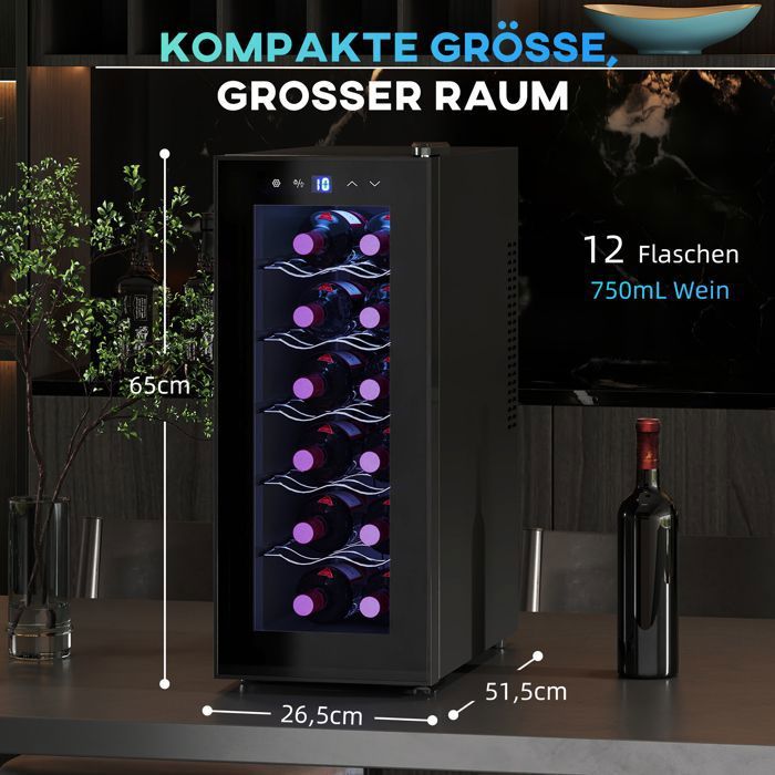 Réfrigérateur à vin 12 bouteilles 30L 8-18℃ Double thermoélectrique Réfrigérateur à bouteilles avec porte vitrée Réfrigérateur à - Hegoone