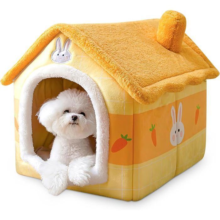 Foldable Indoor Dog Bed and Cat House Warm and Comfortable Cat Cave and Igloo Yellow M-Sized Pet Bed