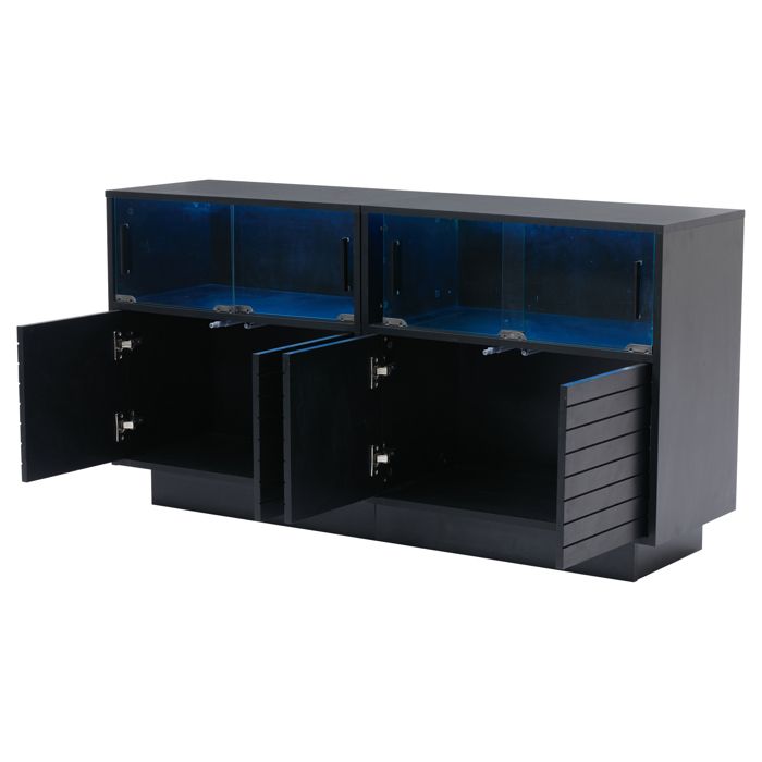 Buffet Moderne 130 cm 2 Armoires 4 Étagères Portes en Verre Meuble avec Éclairage LED
