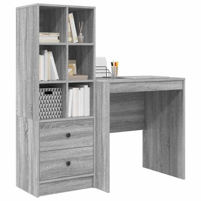 Bureau avec rangement - vidaXL - Sonoma gris - Bois dingénierie - 70x50x76 cm - Avec tiroir - 6 étagères
