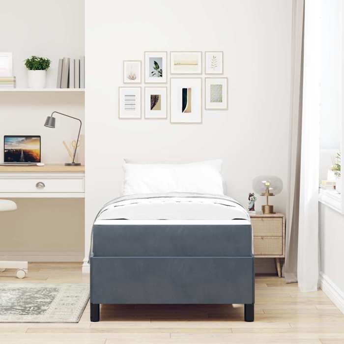 Lit avec matelas - UU - Gris foncé - 100x200 cm - Tissu - Cadre en bois dingénierie - Poids maximal 140 kg