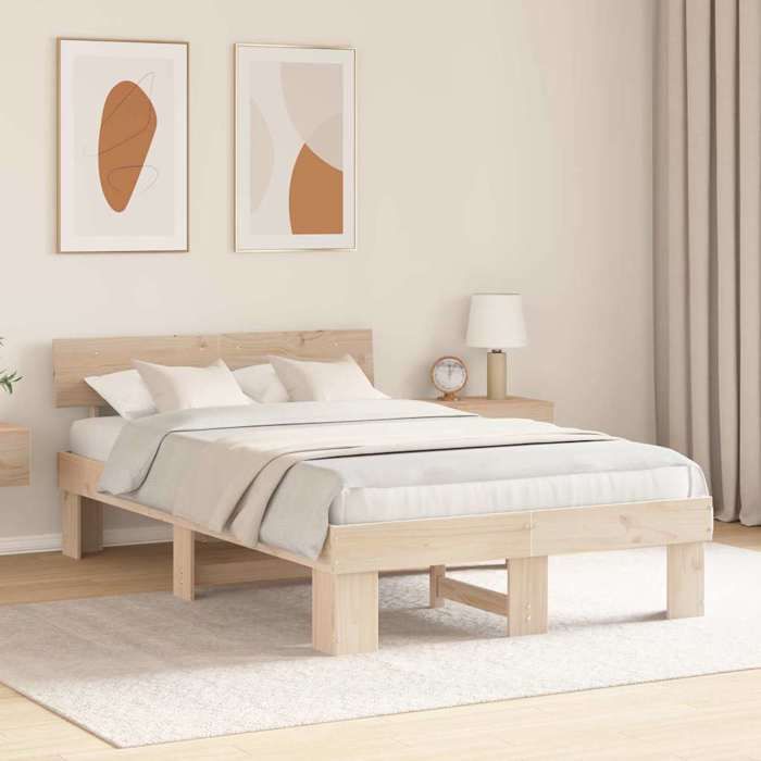 Structure de lit en pin massif - UU - 140x190 cm - Naturel - Cadre à lattes - Pin massif - Durable - Facile à nettoyer