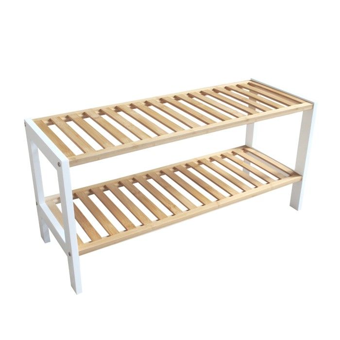 Étagère à Chaussures - Box and Beyond - 70 x 26 x 33 5 cm - Bambou Naturel et Blanc - 2 Niveaux